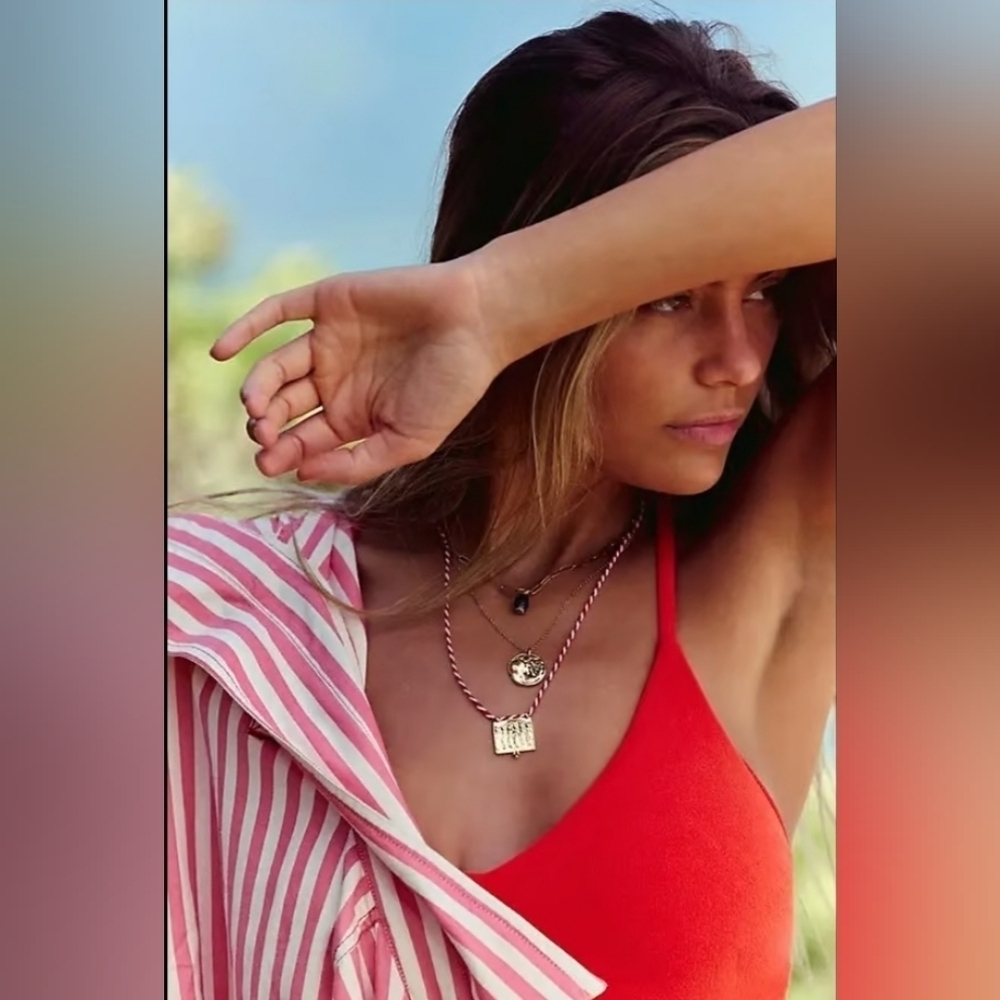 NWT - Free People, Lenker Layered Necklace, Red Braided, MSRP$38